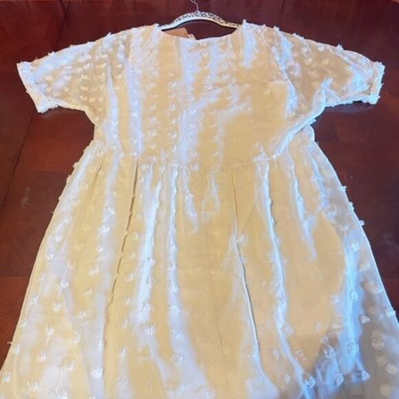 White ePretty Short-Sleeve Textured Polka Dot Dress V-Neck 100% Polyester - Picture 6 of 6